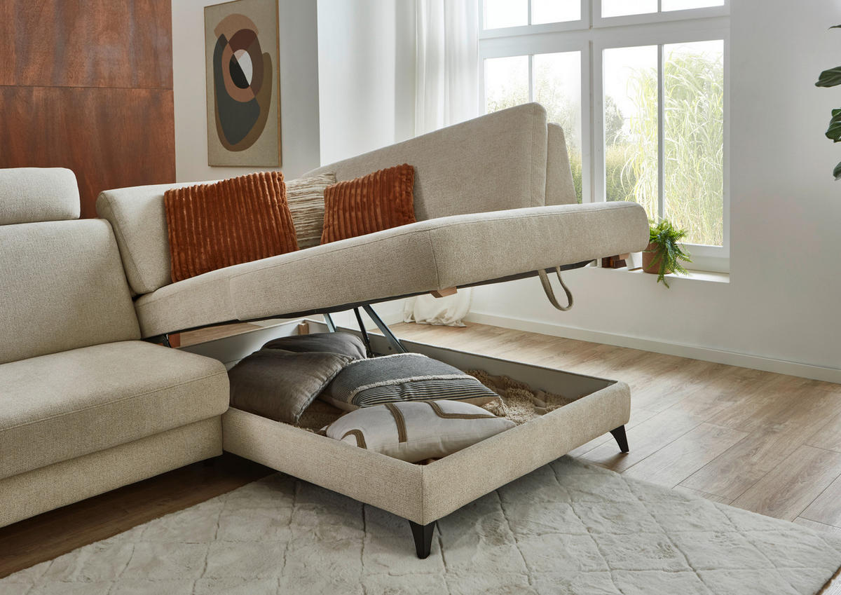 ECKSOFA Beige Chenille  - Beige/Schwarz, Design, Textil/Metall (239/182cm) - Valnatura