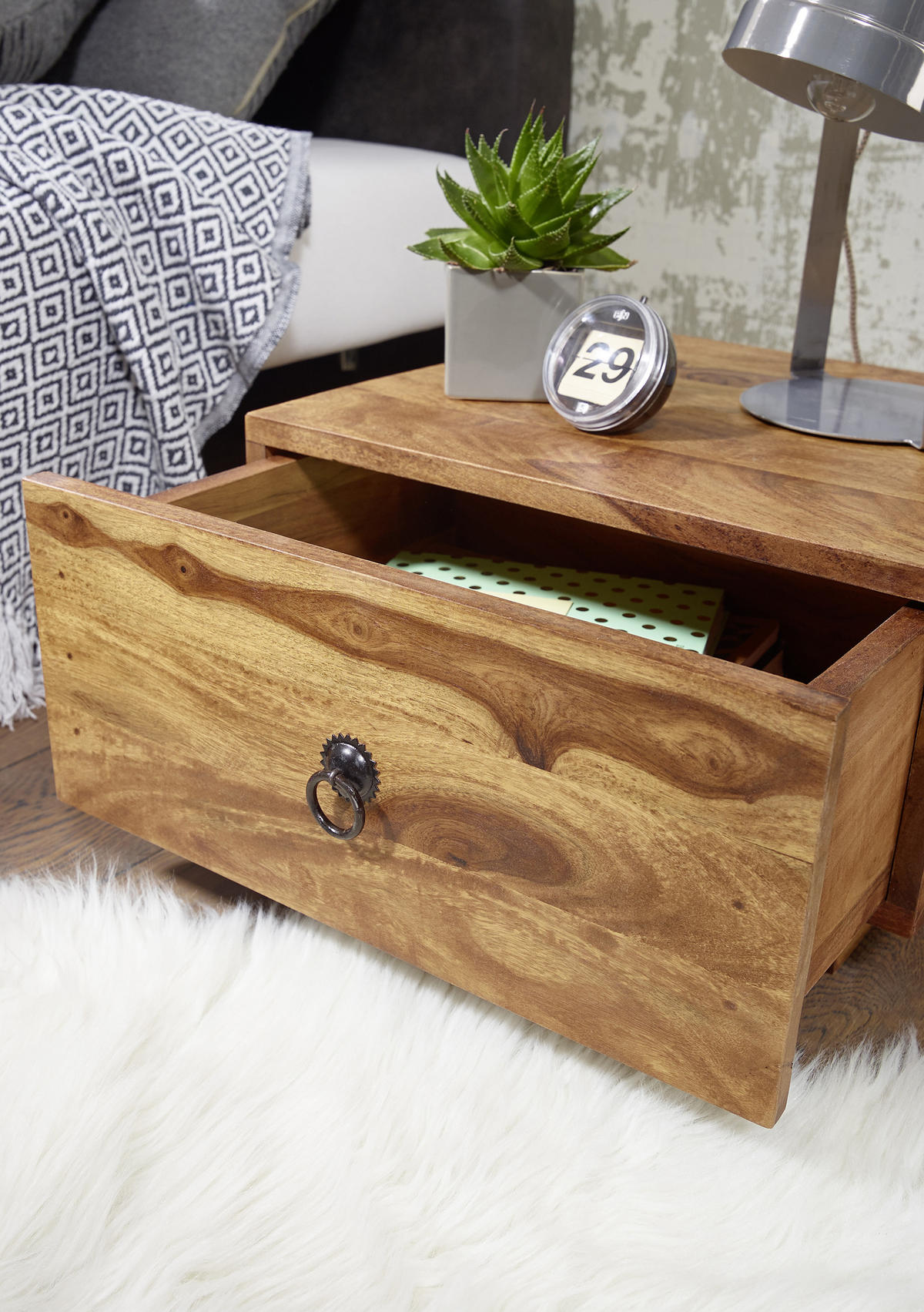 NACHTSCHRANK 40/25/40 cm Sheesham massiv  - Sheeshamfarben/Schwarz, MODERN, Holz/Metall (40/25/40cm) - MID.YOU