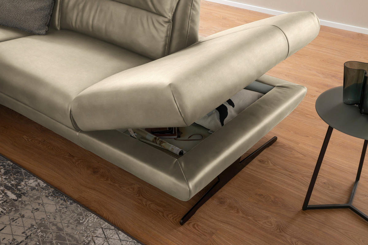ECKSOFA in Echtleder Ecru  286/258 cm  - Ecru/Schwarz, Design, Leder/Metall (286/258cm) - Schöner Wohnen