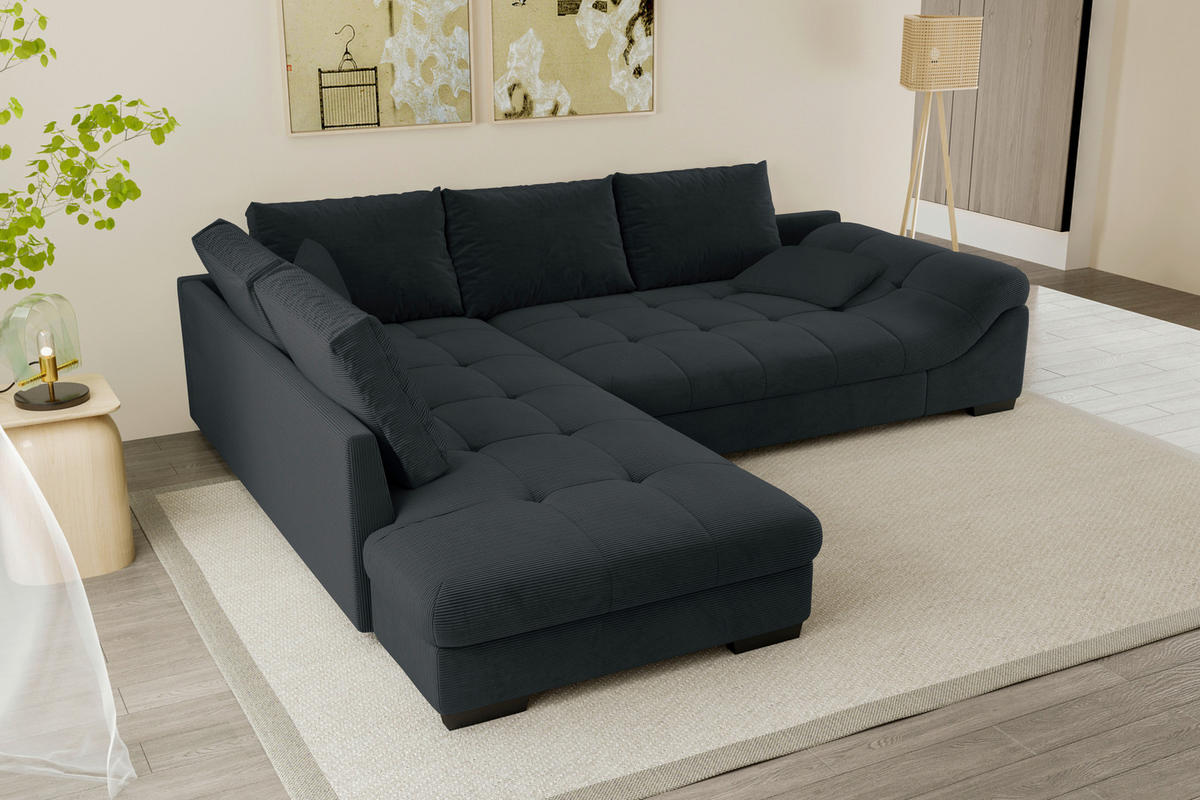 ECKSOFA in Cord Anthrazit  - Anthrazit/Schwarz, Konventionell, Holz/Textil (202/298cm) - MID.YOU