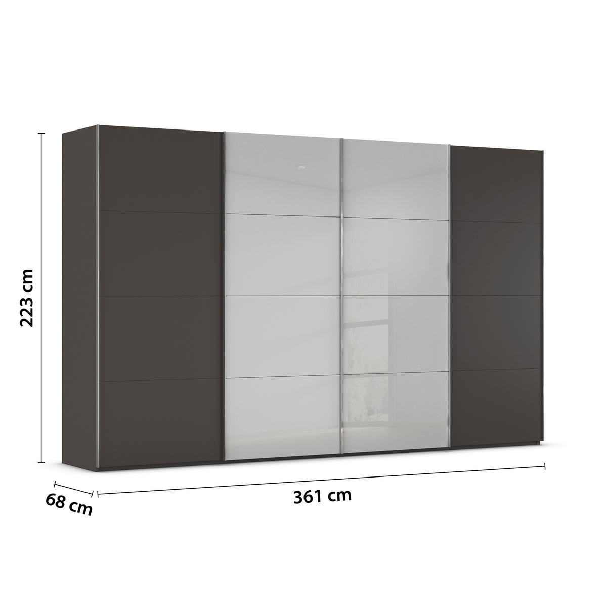 SCHWEBETÜRENSCHRANK 361/223/68 cm 4-türig  - Chromfarben, KONVENTIONELL, Glas/Holzwerkstoff (361/223/68cm) - Novel