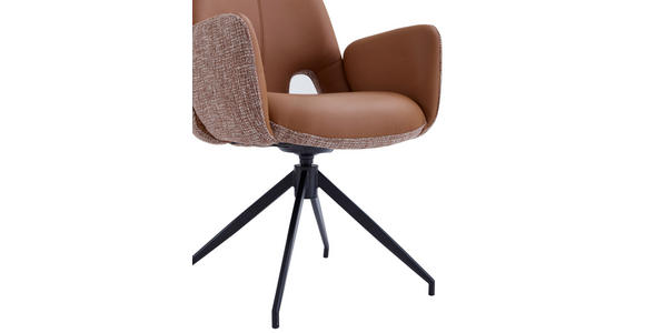 ARMLEHNSTUHL  Sitzfläche 360° drehbar, automatische Rückholfunktion Leinenoptik Echtleder  - Cognac/Schwarz, Design, Leder/Textil (60/85/62cm) - Dieter Knoll