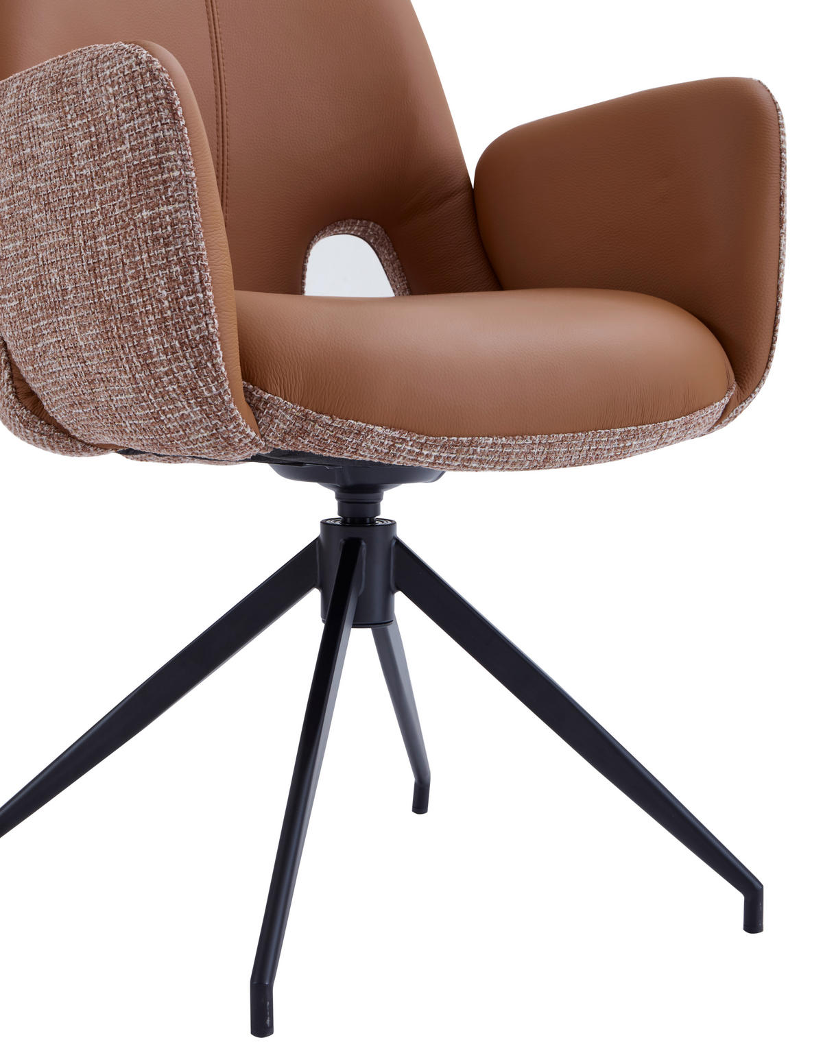 ARMLEHNSTUHL  Sitzfläche 360° drehbar, automatische Rückholfunktion Leinenoptik Echtleder  - Cognac/Schwarz, Design, Leder/Textil (60/85/62cm) - Dieter Knoll