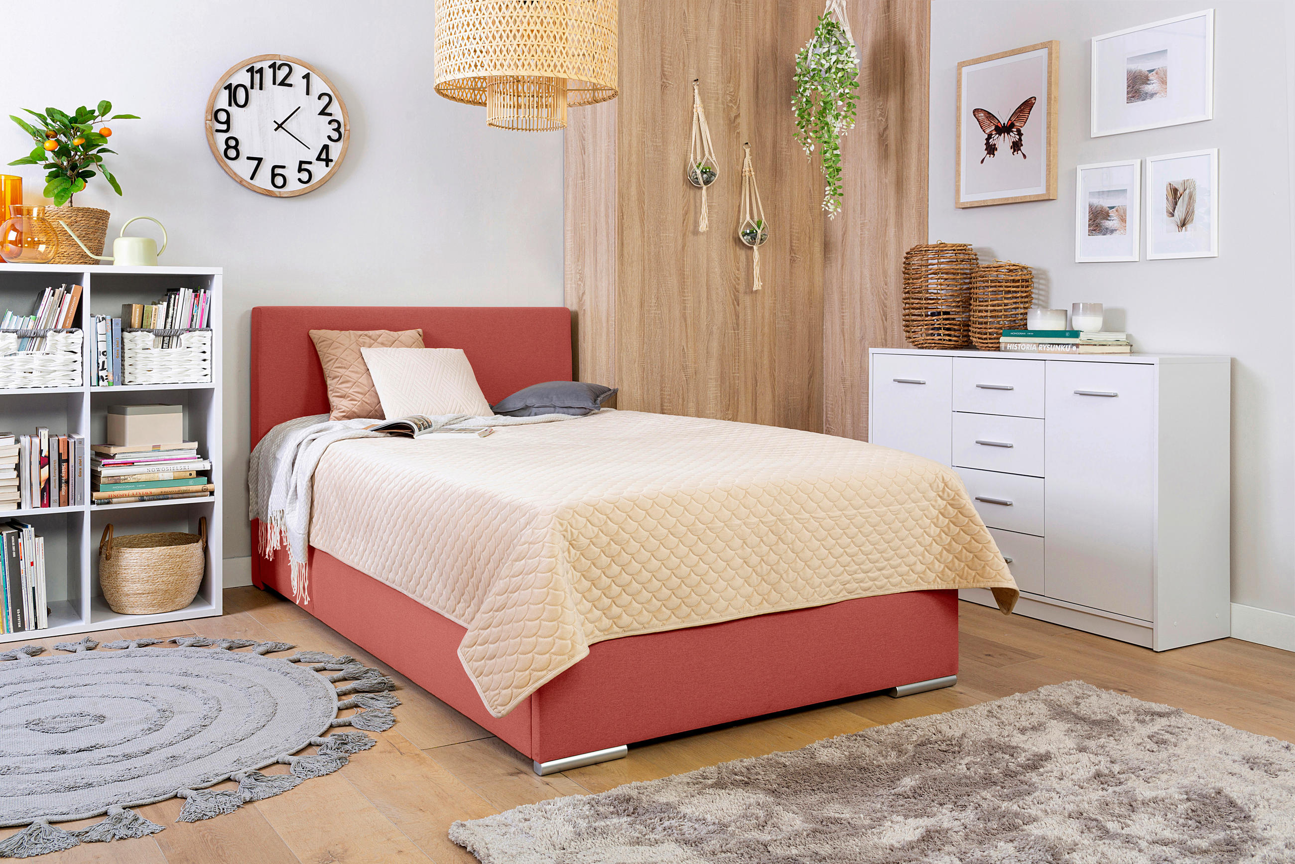 POSTELJA Z VZMETNICO 90 cm x 200 cm , tekstil rdeča - barve kroma/rdeča, Konvencionalno, umetna masa/tekstil (90/200cm) - Carryhome