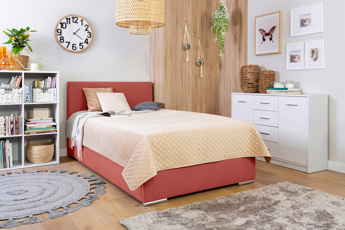 BOXBETT 90/200 cm  in Rot  - Chromfarben/Rot, KONVENTIONELL, Kunststoff/Textil (90/200cm) - Boxxx