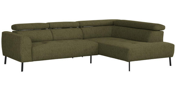 ECKSOFA in Webstoff Olivgrün 280/205 cm - Schwarz/Olivgrün, Design, Textil/Metall (280/205cm) - Xora