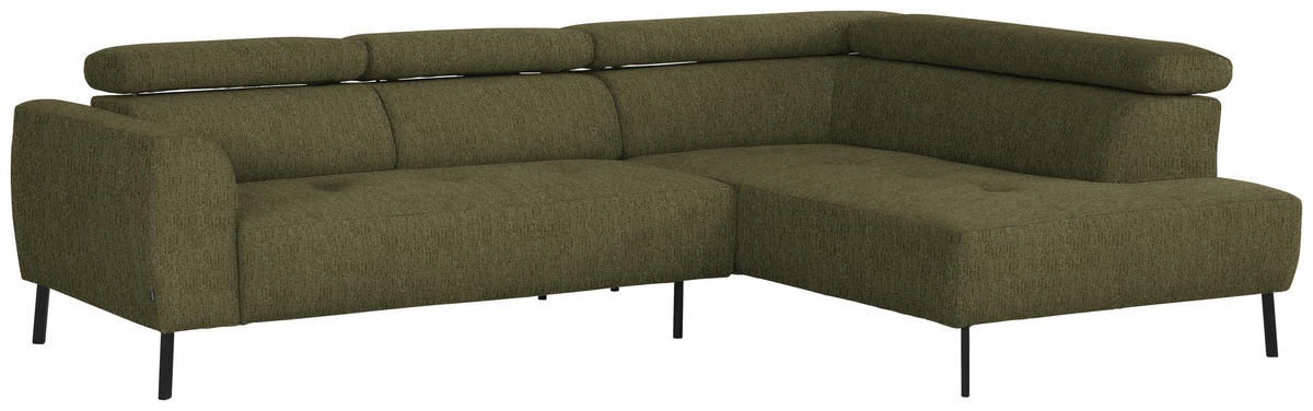ECKSOFA in Webstoff Olivgrün  - Schwarz/Olivgrün, Design, Textil/Metall (280/205cm) - MID.YOU