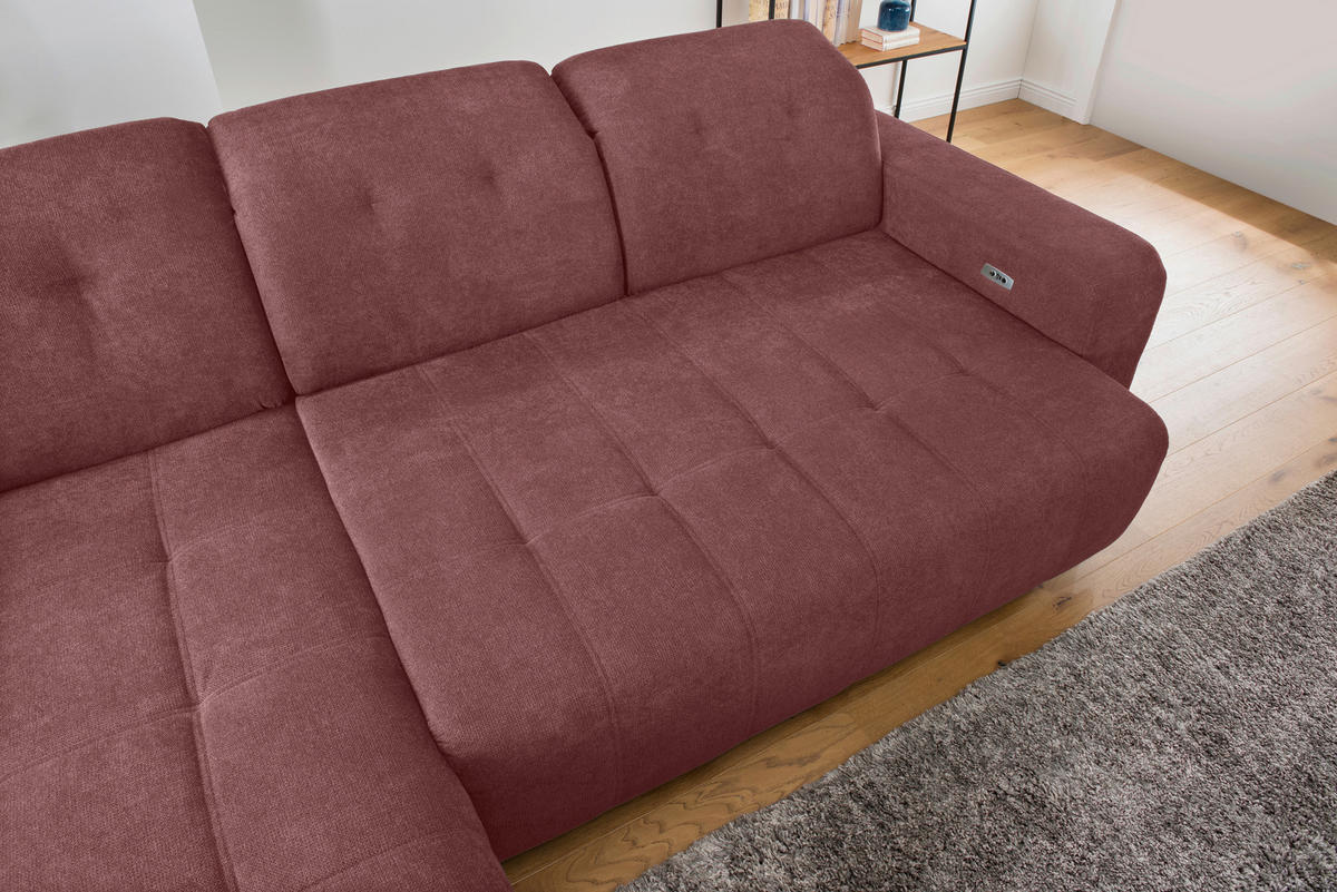 ECKSOFA VICARI Rosa Mikrofaser Kopfteilverstellung, Sitzvorzug  - Schwarz/Rosa, MODERN, Textil/Metall (185/292cm) - Livetastic