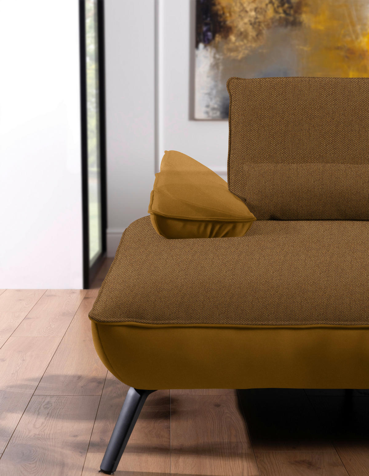 ECKSOFA in Flachgewebe Goldfarben  191/273 cm  - Goldfarben/Schwarz, Design, Textil/Metall (191/273cm) - Moderano