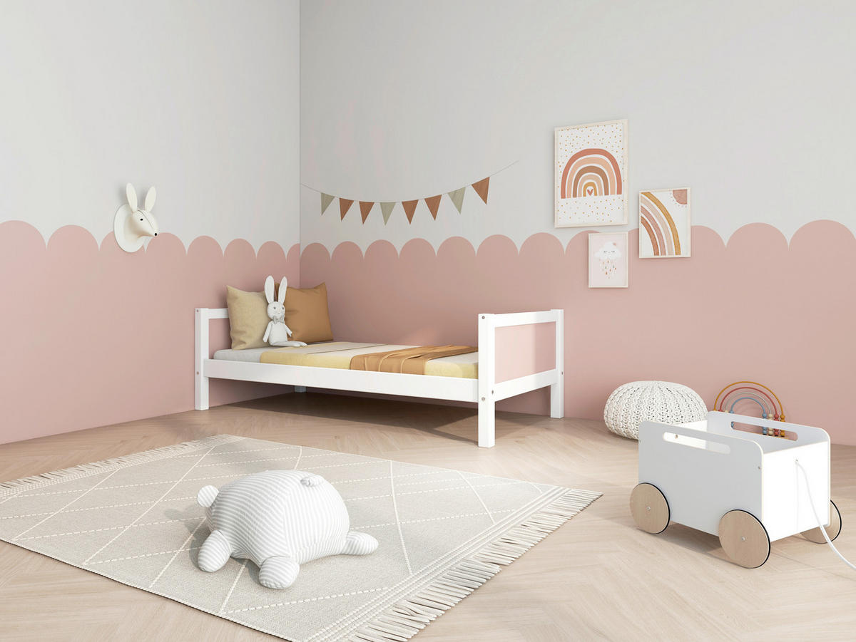 BETT 90/200 cm,  in Rosa, Weiß, Rollrost  - Rosa/Weiß, MODERN, Holz (90/200cm) - Chameo
