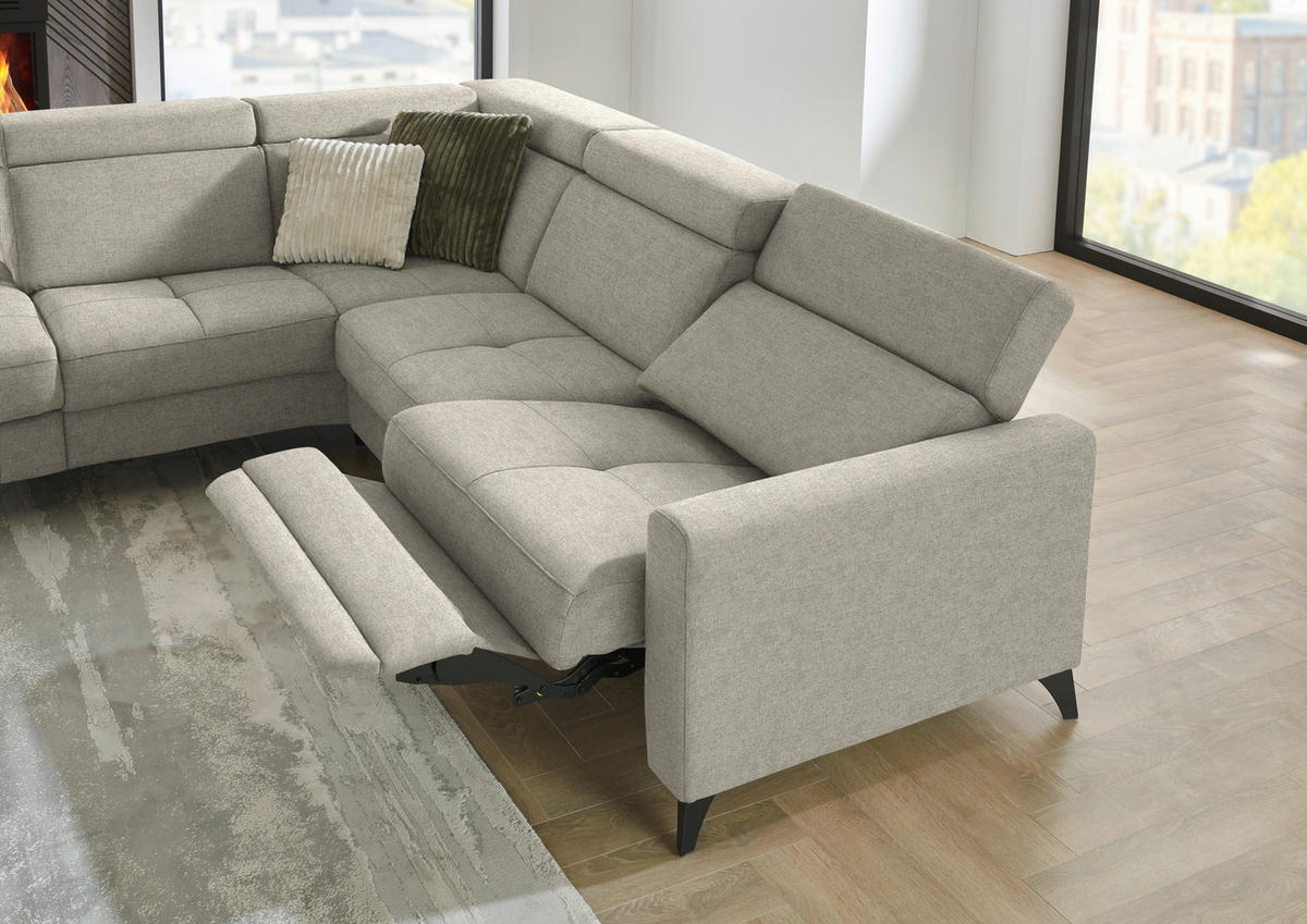 ECKSOFA Flachgewebe Ecru  - Ecru/Schwarz, Konventionell, Textil/Metall (214/276cm) - Beldomo System