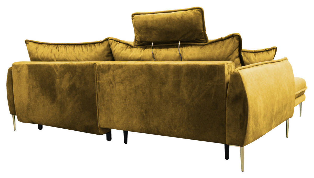 ECKSOFA in Velours Senfgelb  196/264 cm  - Goldfarben/Senfgelb, Design, Textil/Metall (196/264cm) - MID.YOU