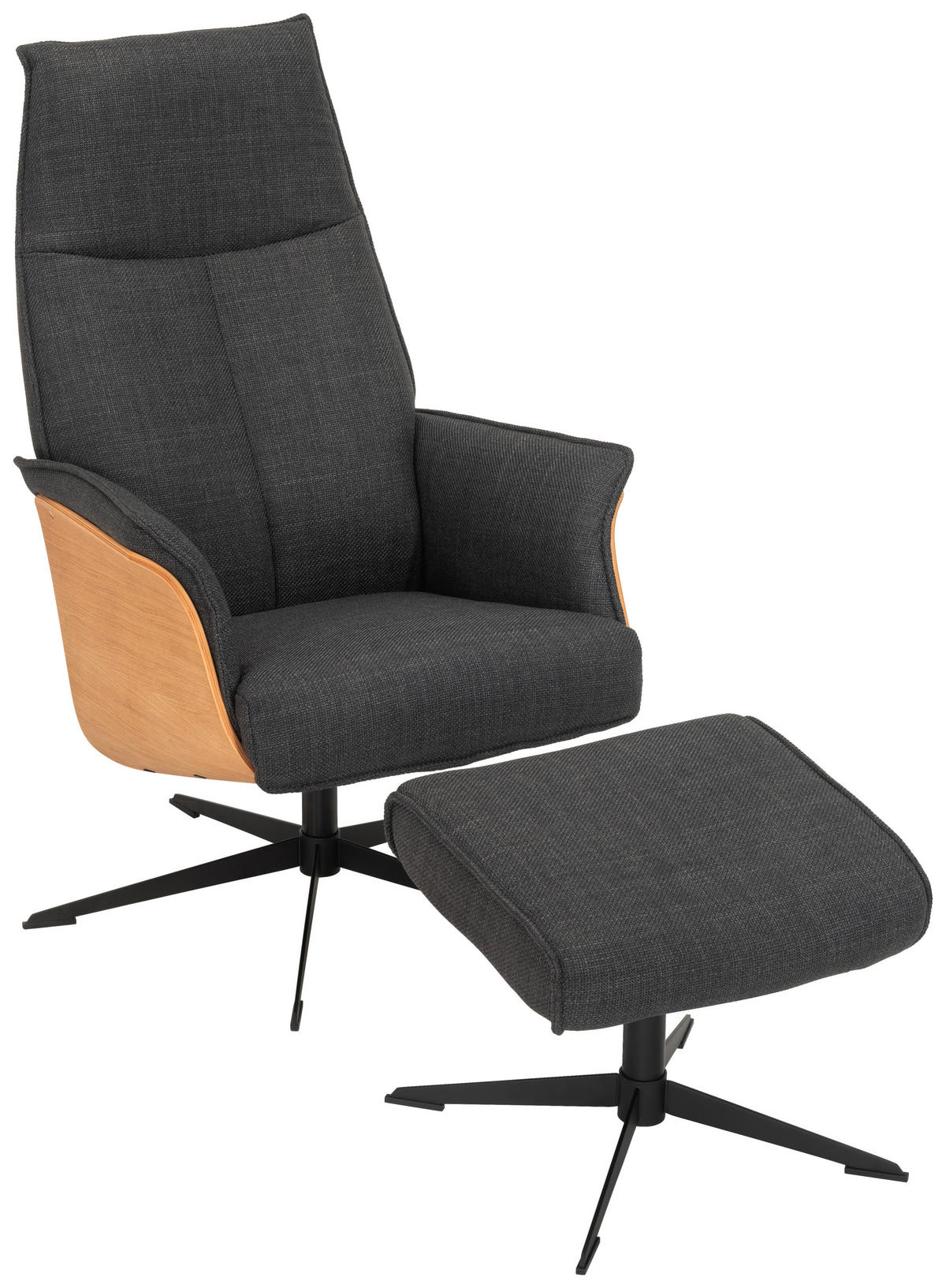 RELAXFÅTÖLJ i trä, metall, textil svart, ekfärgad  - svart/ekfärgad, Klassisk, metall/trä (66/101/81cm) - Welnova