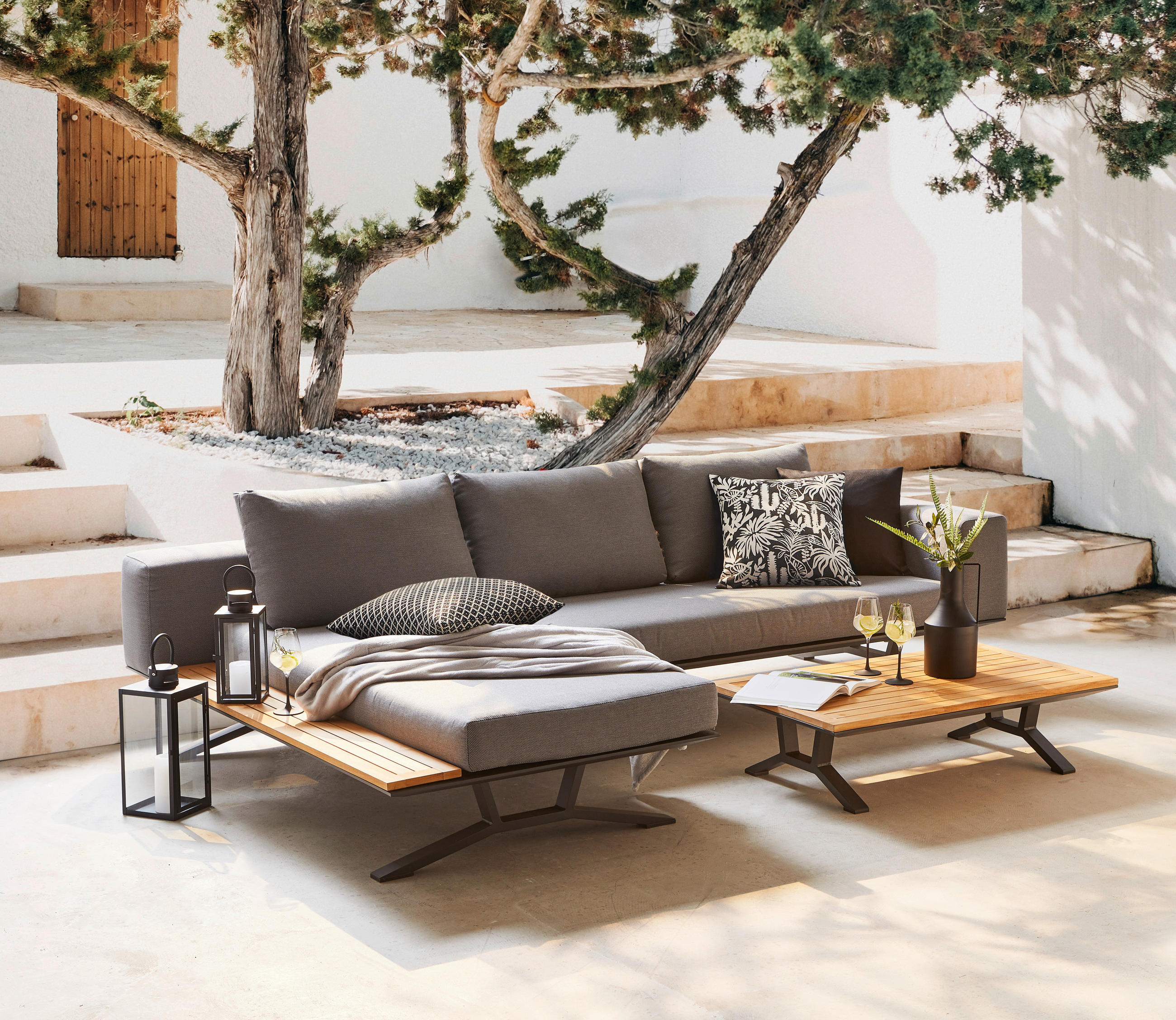 SET LOUNGE 8 piese   172/97/25 cm  - antracit/culoare natur, Design, lemn/metal (172/97/25cm) - Amatio