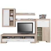 OBÝVACÍ STĚNA, bílá, Sonoma dub - bílá/barvy stříbra, Design, dřevěný materiál/umělá hmota (282/198/52cm) - Cantus