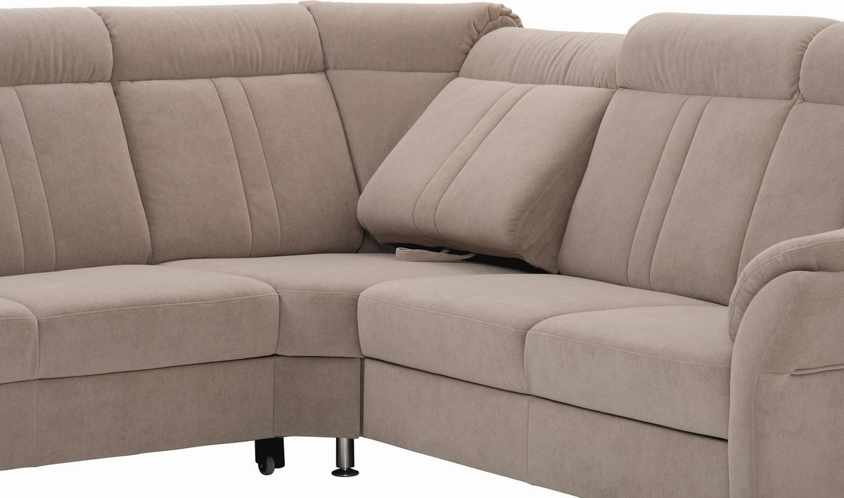 ECKSOFA Beige Velours, beflockt  - Beige/Silberfarben, KONVENTIONELL, Textil/Metall (306/248cm) - Beldomo Comfort
