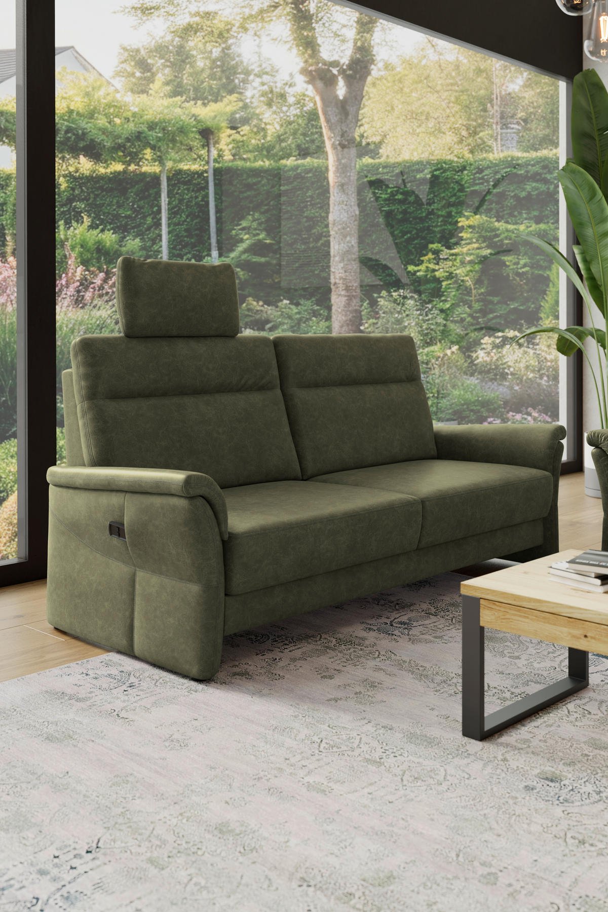 3,5-SITZER - Schwarz/Olivgrün, Konventionell, Kunststoff/Textil (205/98/91cm) - Elegando