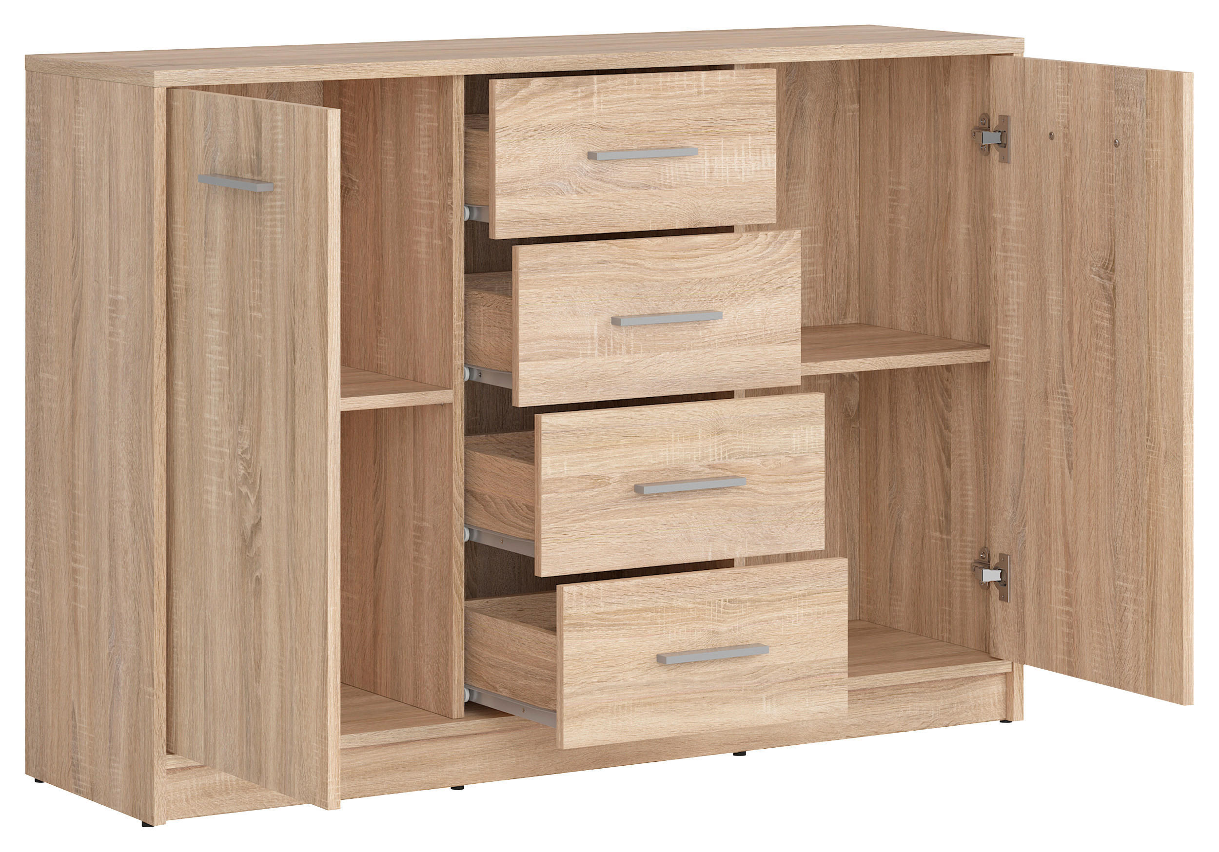 KOMÓD 118,5/84/34 cm  - ezüst/Sonoma tölgy, Design, műanyag/faalapú anyag (118,5/84/34cm)