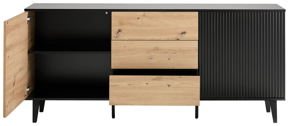 SIDEBOARD 178/78/40 cm  in Schwarz, Eiche Artisan  - Schwarz/Eiche Artisan, Design, Holzwerkstoff/Metall (178/78/40cm) - Xora