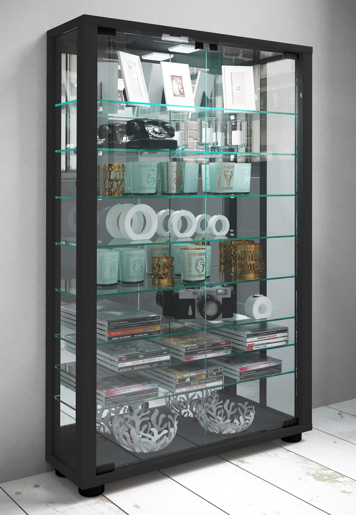 VITRINE in Schwarz  - Schwarz, Modern, Glas/Holzwerkstoff (59/91,3/18cm) - MID.YOU