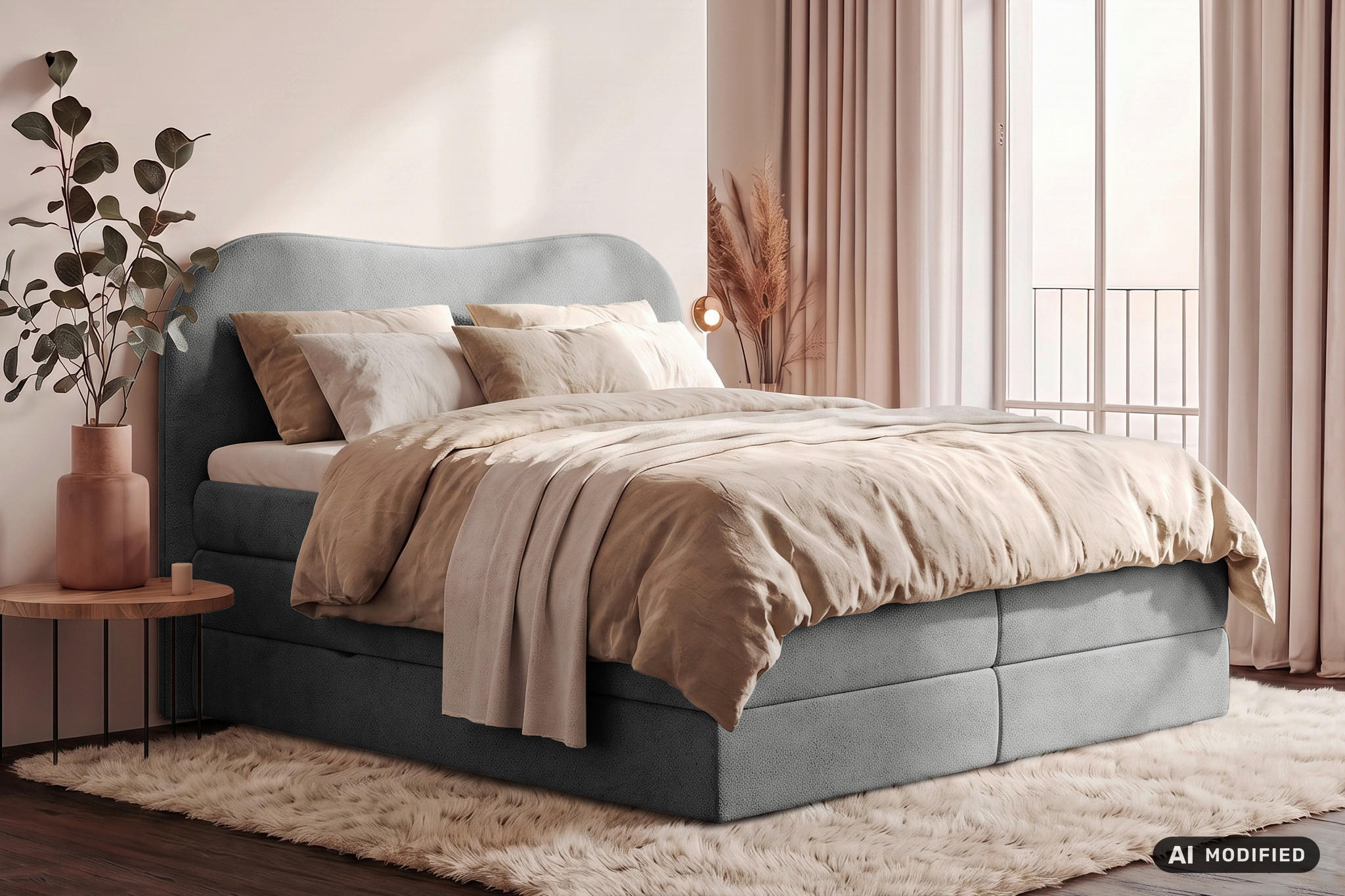 BOXSPRINGBETT 180/200 cm,  in Dunkelgrau, gepolstertes Kopfteil, Bettkasten, Topper, Matratzen, H3 + H3 = fest  - Dunkelgrau/Schwarz, Design, Holz/Holzwerkstoff (180/200cm) - Chameo