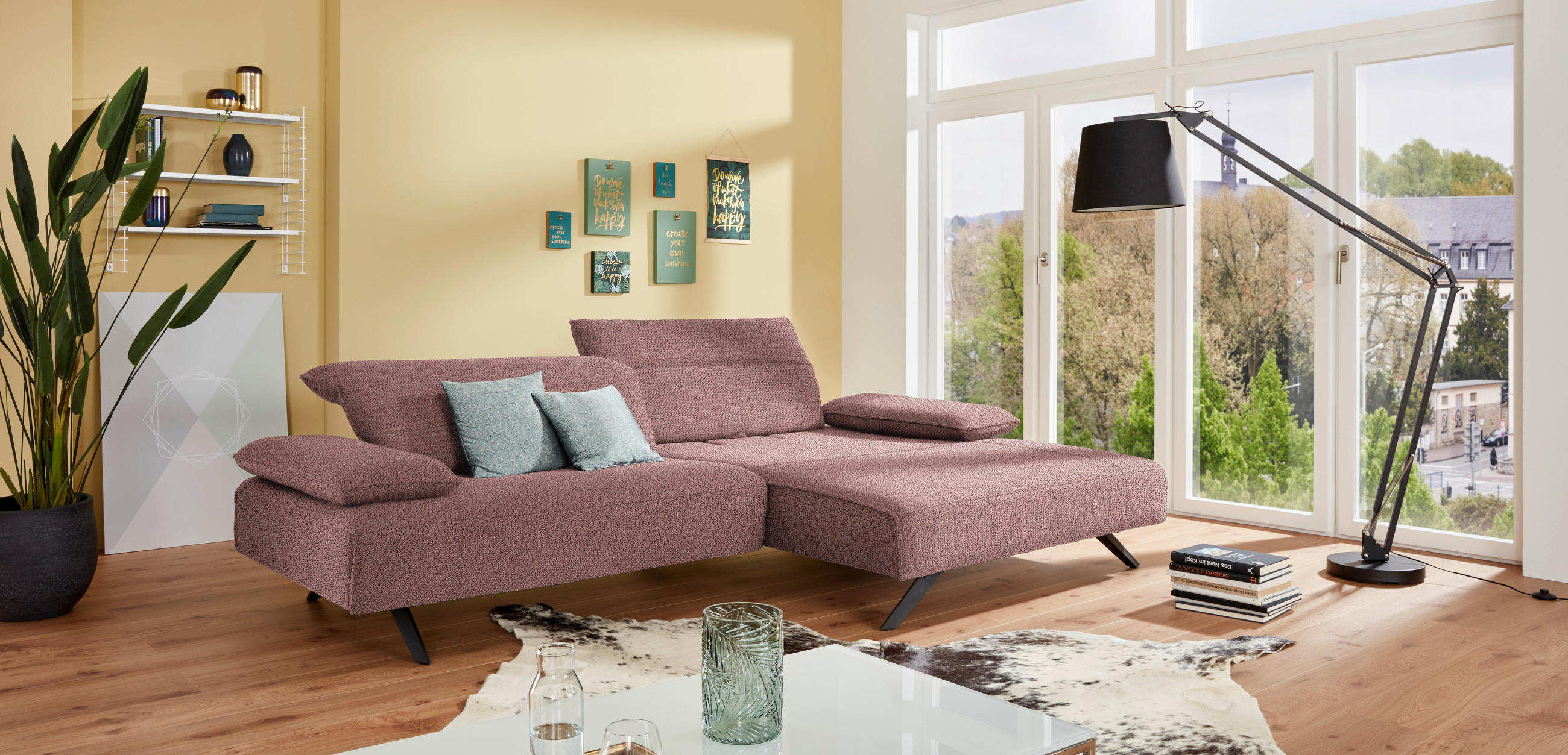 ECKSOFA in Flachgewebe Rosa  280/165 cm  - Anthrazit/Rosa, Design, Textil/Metall (280/165cm) - Johann Jakob