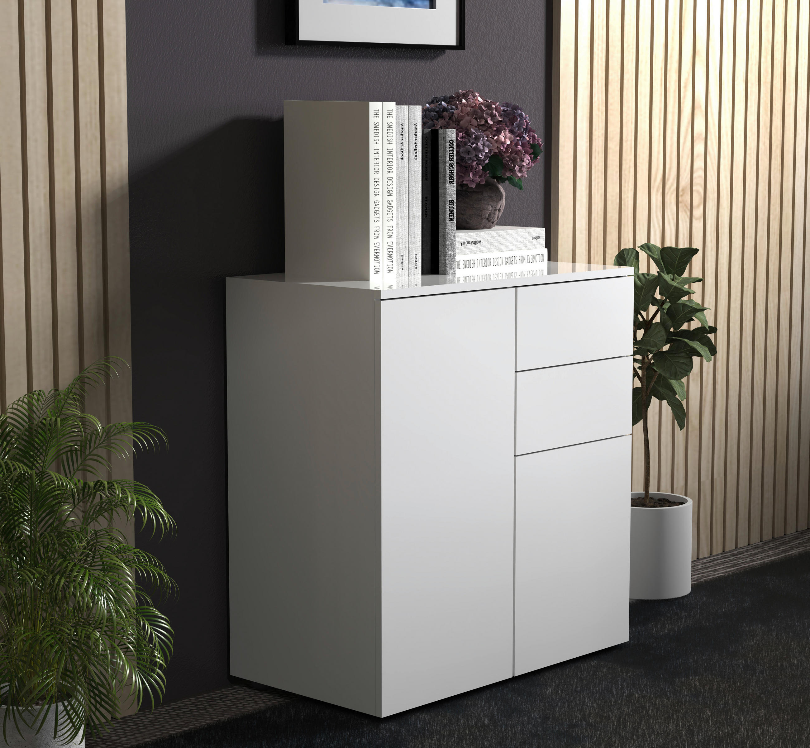 BYRÅ 70/77/39 cm - vit/antracit, Modern, trämaterial/plast (70/77/39cm) - MID.YOU