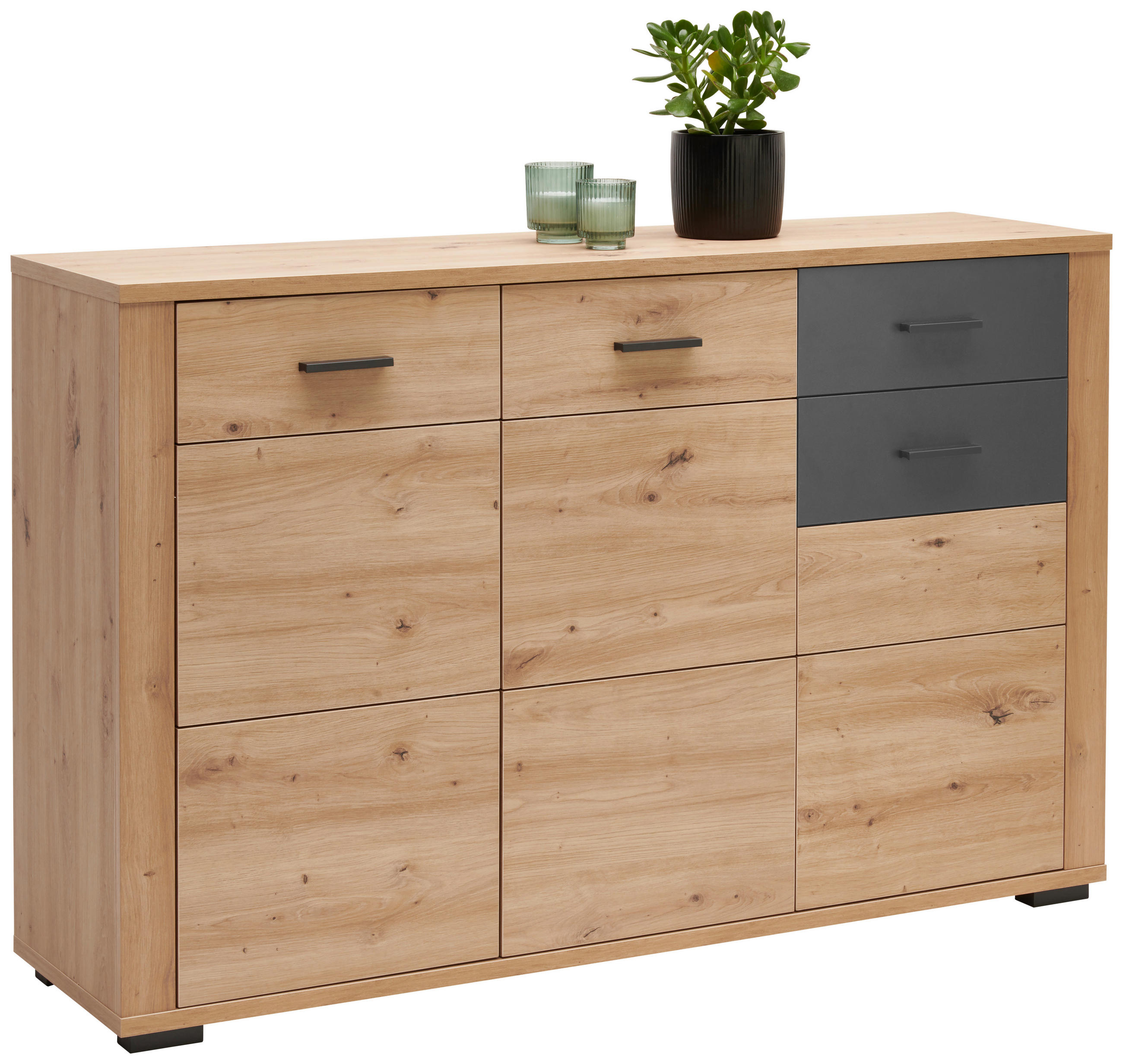SIDEBOARD 137,6/88,7/38 cm  - ek Artisan/antracit, Klassisk, trämaterial/plast (137,6/88,7/38cm) - Xora