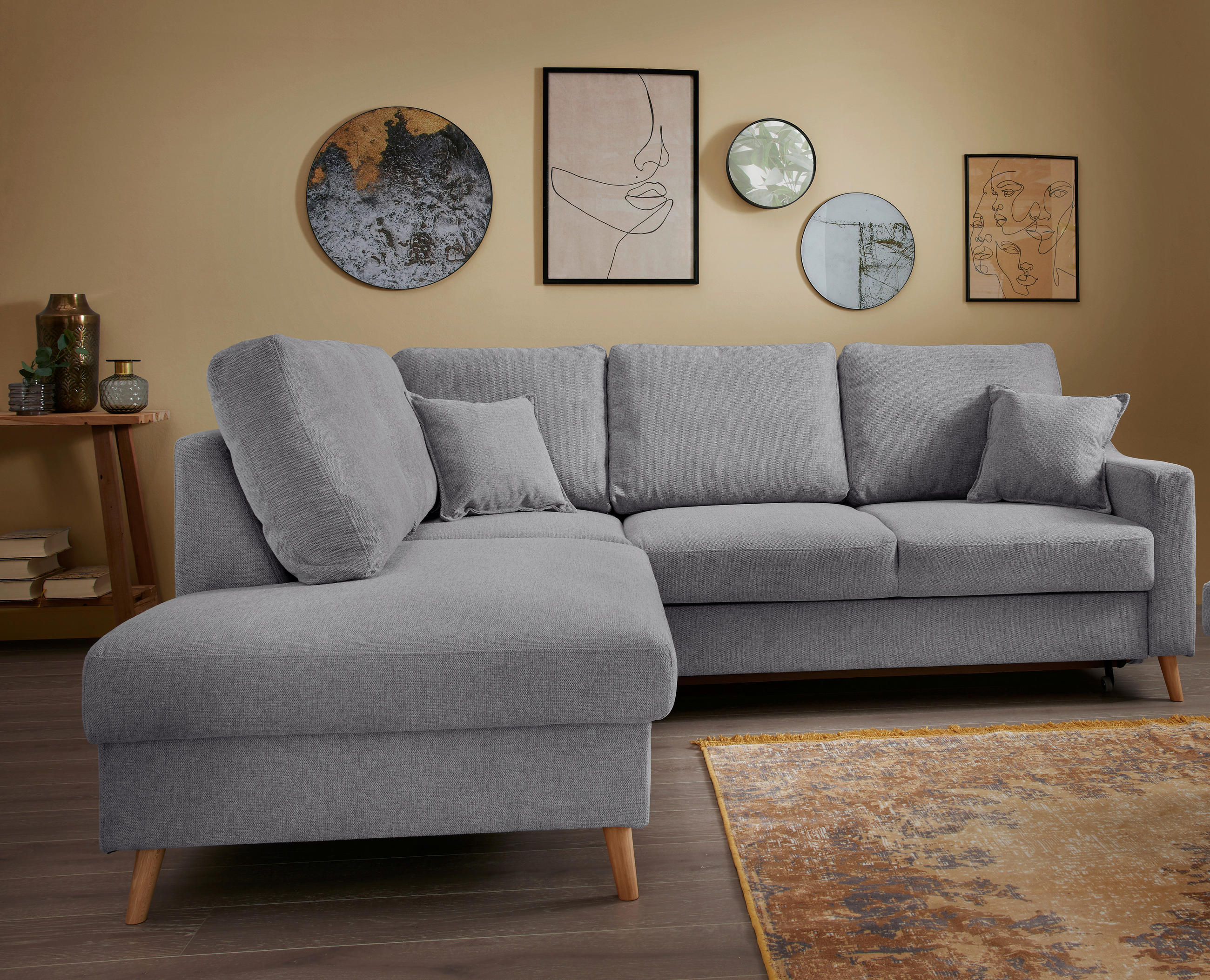 ECKSOFA in Chenille Dunkelgrau - Dunkelgrau/Naturfarben, KONVENTIONELL, Holz/Textil (200/230cm) - Livetastic