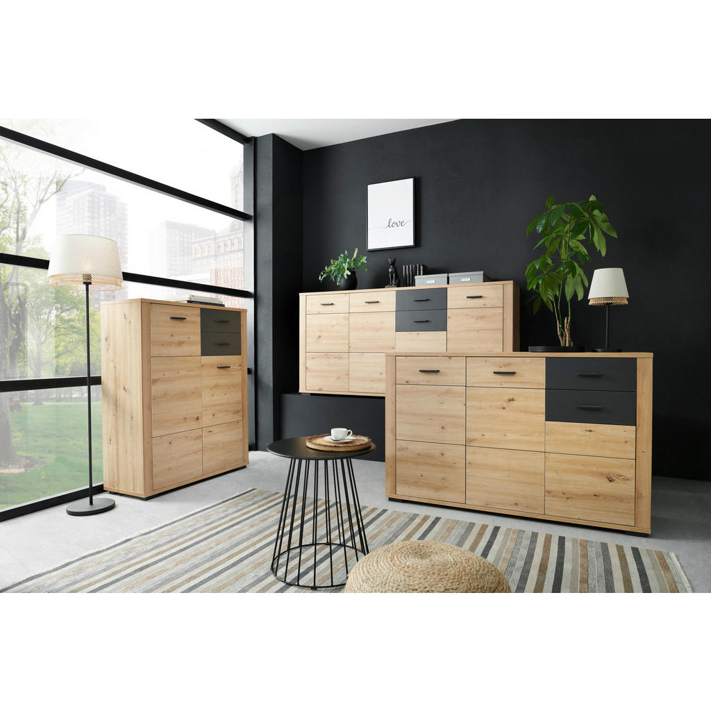 Thumbnail - Xora Sideboard, Eiche Artisan, Anthrazit, Kunststoff, 5 Fächer, 1 Schubladen, 178.6x88.7x38 cm, Typenauswahl, Beimöbel e...