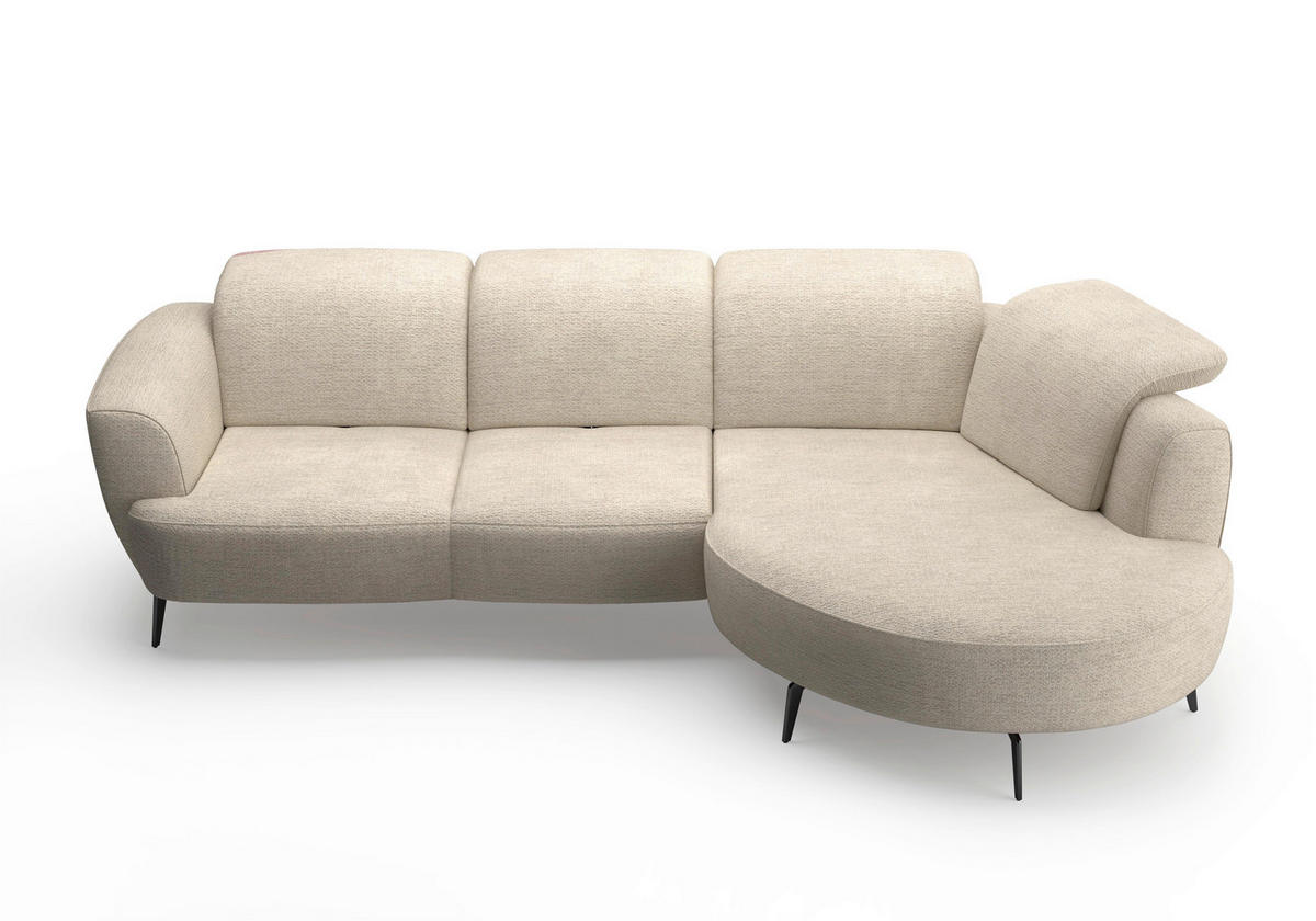 ECKSOFA ZOE E Sandfarben Chenille  - Sandfarben/Schwarz, KONVENTIONELL, Textil/Metall (309/199cm) - Sit & More