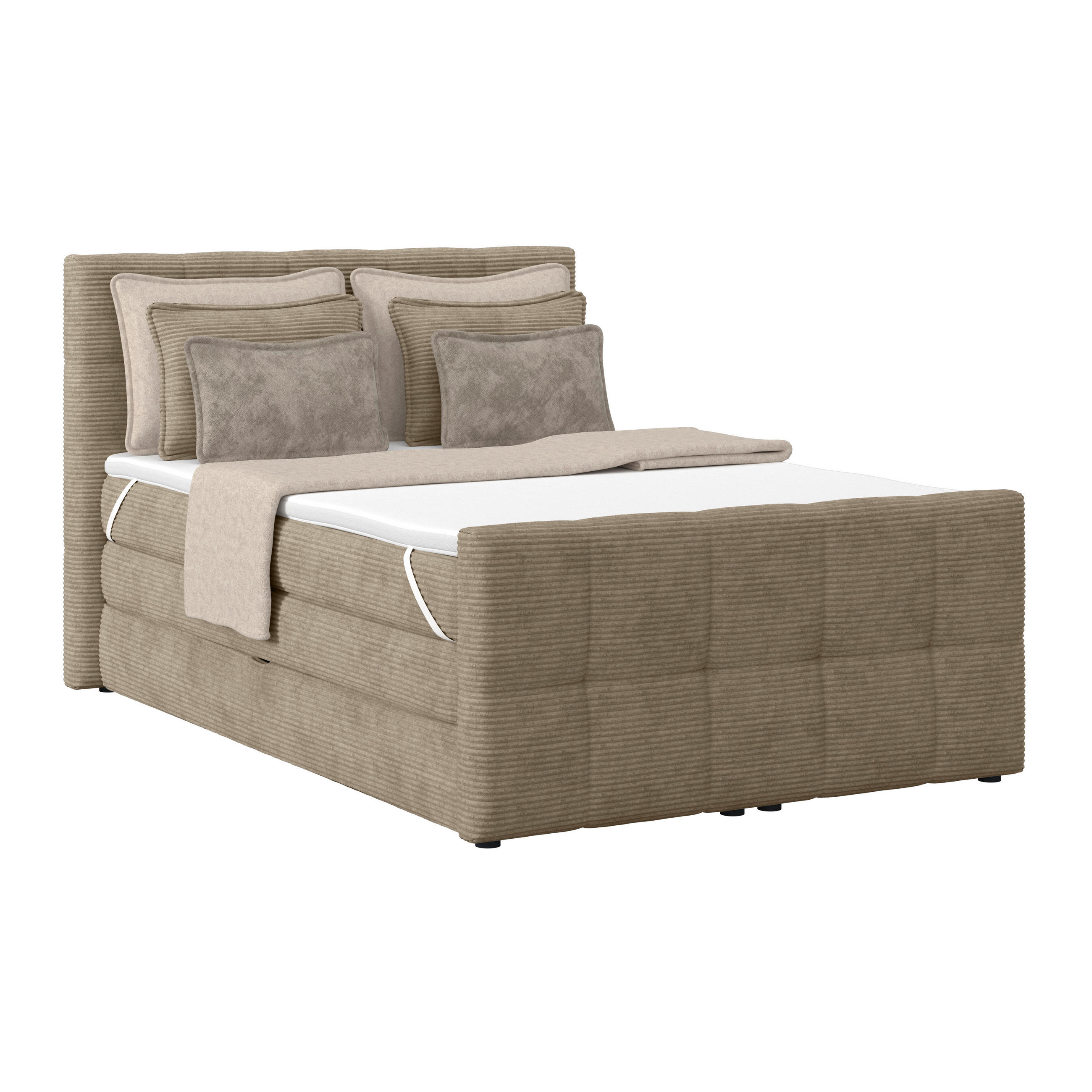 BOXSPRINGBETT 140/200 cm,  in Schlammfarben, gepolstertes Kopfteil, Bettkasten, Topper, Matratzen, H2 + H2 = mittel  - Schlammfarben, KONVENTIONELL, Holz/Holzwerkstoff (140/200cm)