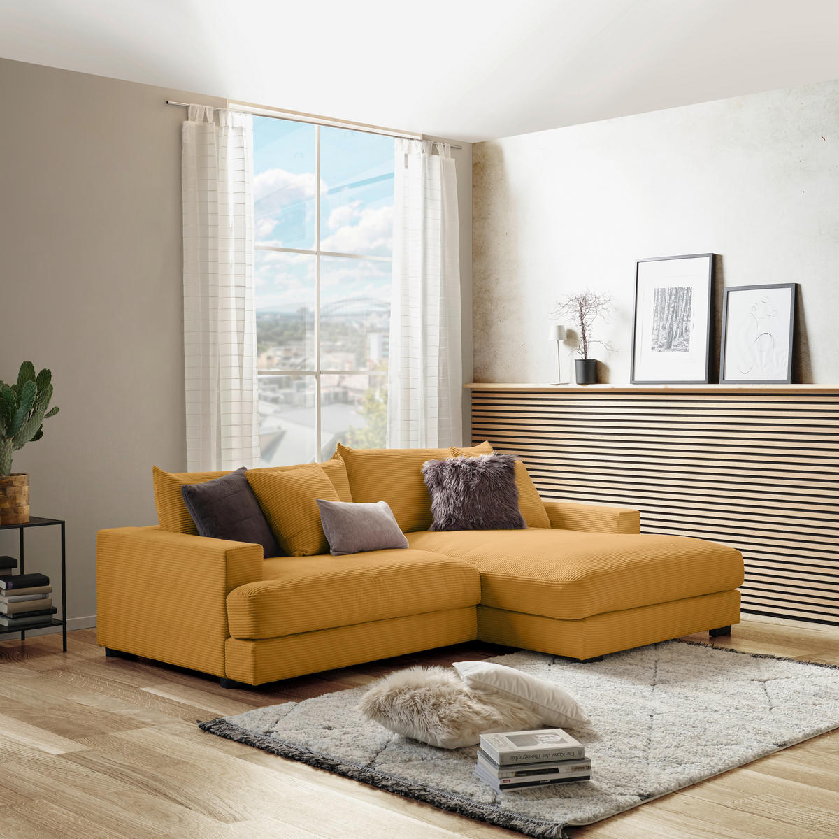 ECKSOFA Senfgelb Cord  - Senfgelb/Schwarz, MODERN, Textil (265/180cm) - P & B