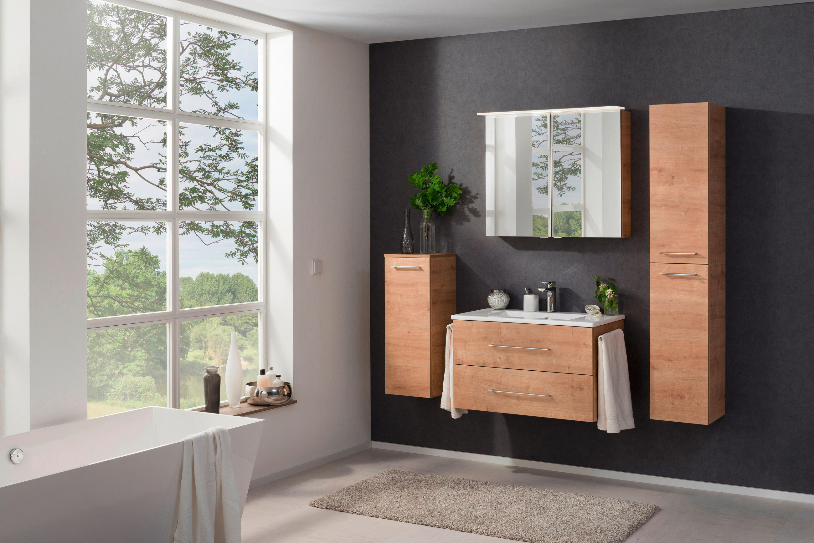 SPIEGELSCHRANK 80/69,5/23,5 cm  - Eichefarben/Silberfarben, MODERN, Glas/Holzwerkstoff (80/69,5/23,5cm) - MID.YOU