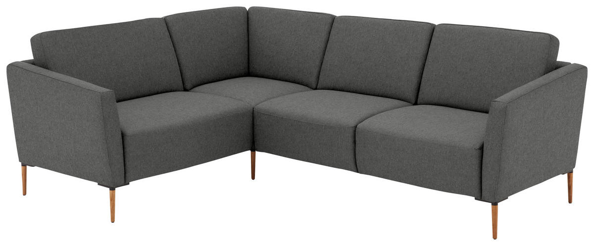 ECKSOFA  in Flachgewebe Dunkelgrau Rücken echt  189/236 cm  - Eichefarben/Dunkelgrau, Design, Holz/Textil (189/236cm) - Valnatura