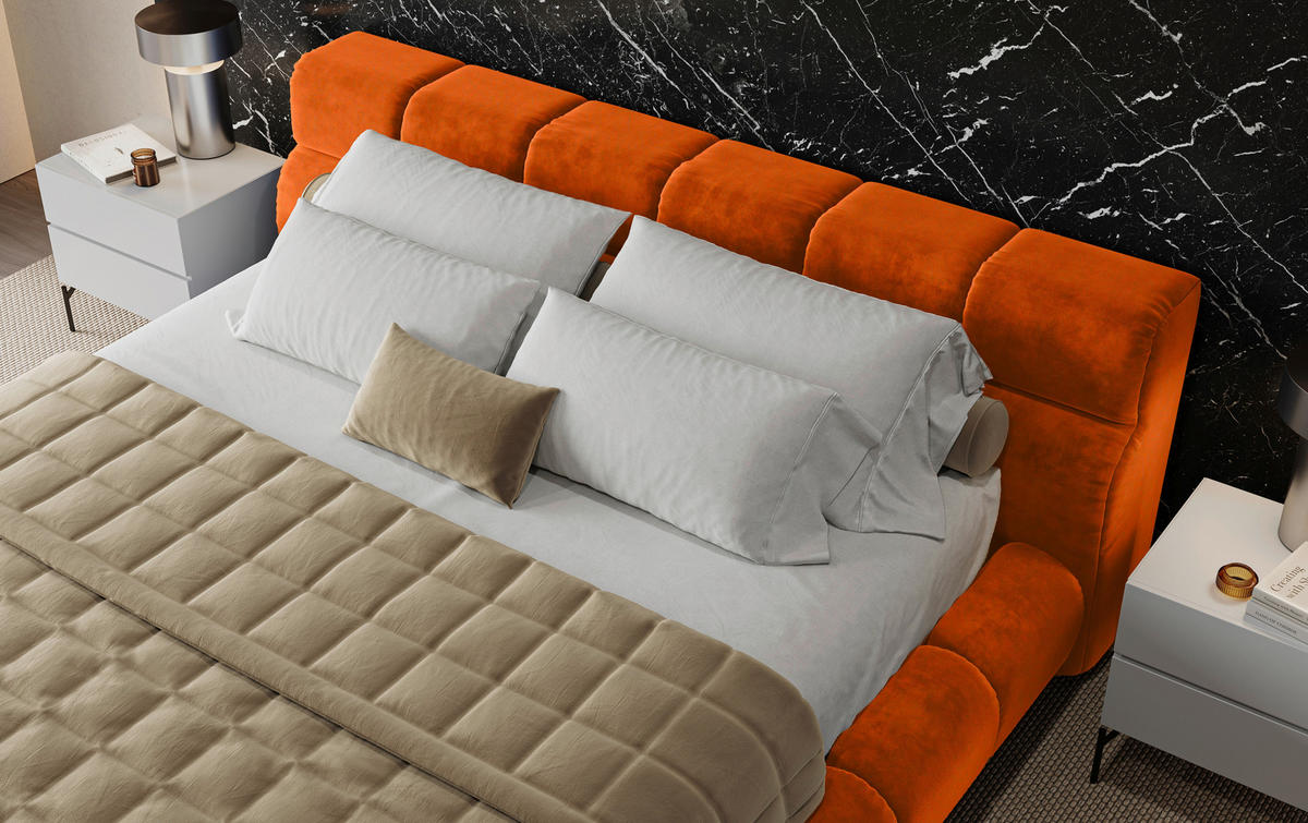 POLSTERBETT 160/200 cm,  in Bernsteinfarben,  - Bernsteinfarben/Schwarz, Design, Textil/Metall (160/200cm) - Belluti