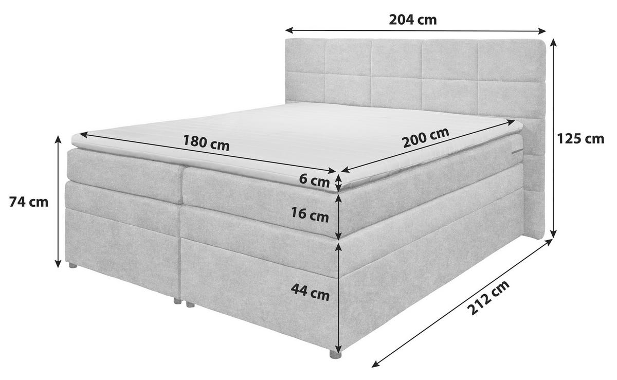 BOXSPRINGBETT 180/200 cm,  in Silberfarben, Matratze, Bettkasten, Topper, H2 = mittel  - Silberfarben, KONVENTIONELL, Kunststoff/Textil (180/200cm) - MID.YOU