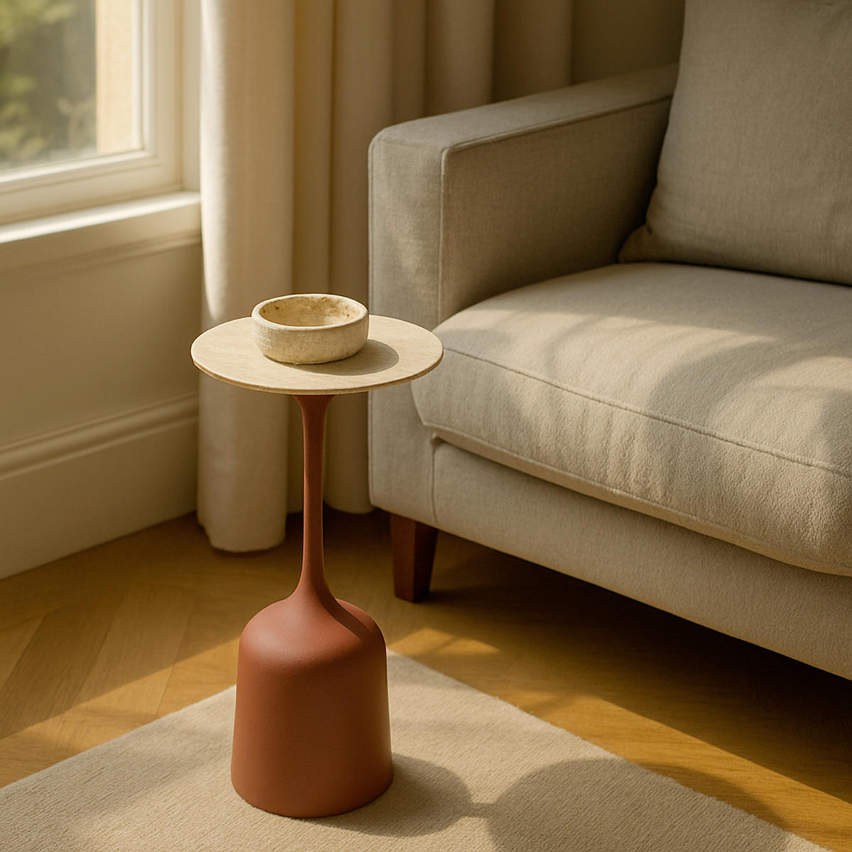 BEISTELLTISCH 30/30/64 cm Naturfarben, Rot rund  - Rot/Naturfarben, MODERN, Keramik/Metall (30/30/64cm) - Milino