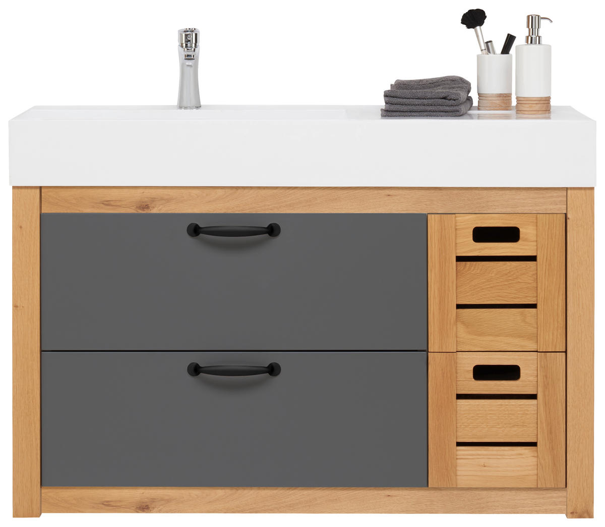 WASCHTISCHKOMBI 105 cm  - Eichefarben/Anthrazit, MODERN, Glas/Naturmaterialien (105cm) - Landscape