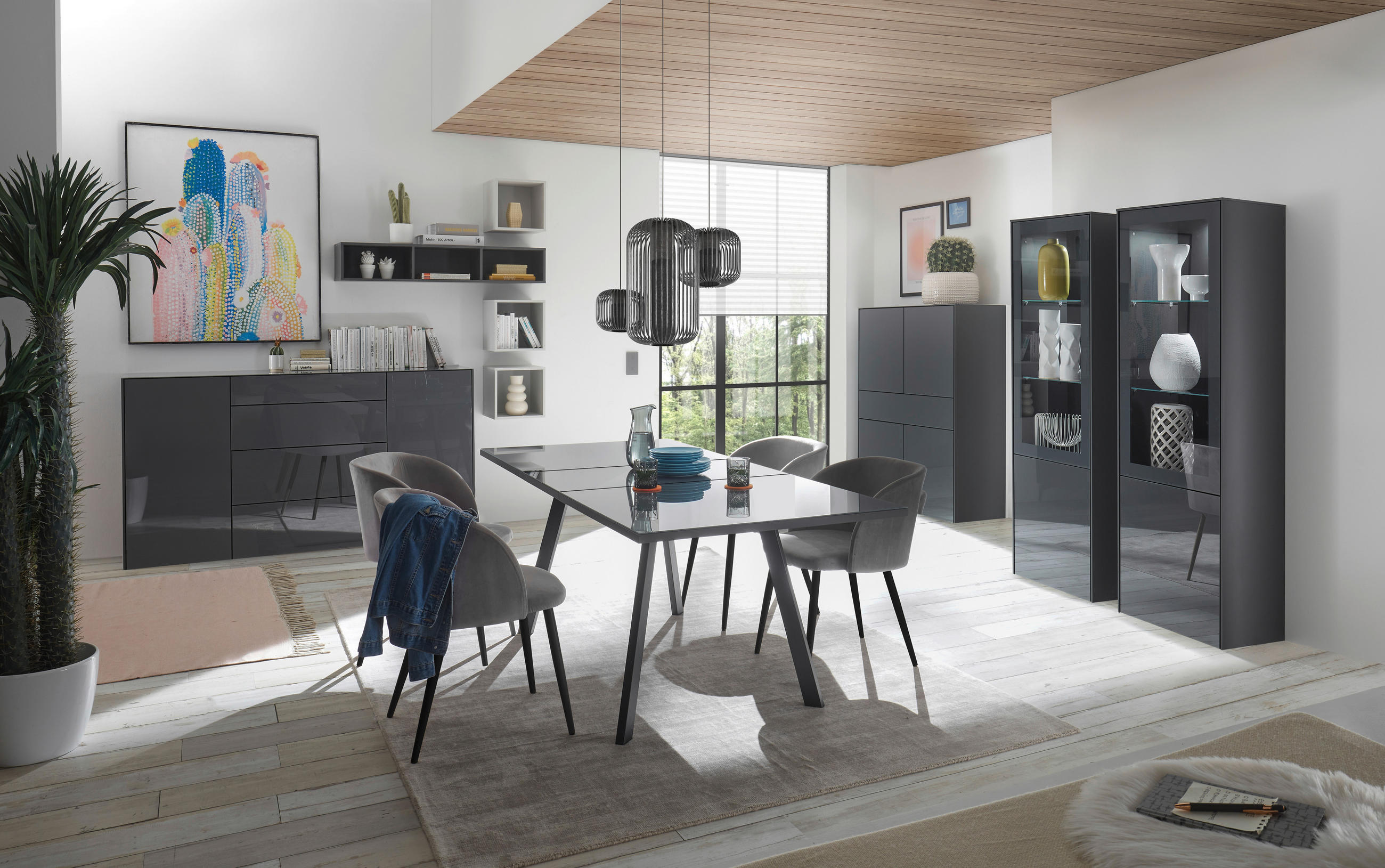 SIDEBOARD Imola  in 179/89/42 cm  - Anthrazit/Schwarz, Design, Glas/Holzwerkstoff (179/89/42cm) - Novel