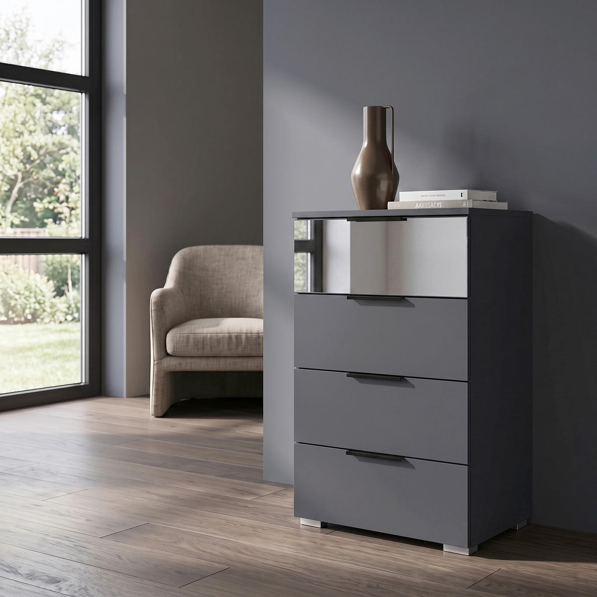 BYRÅ 40/81/42 cm  - aluminiumfärg/grå, Modern, metall/trämaterial (40/81/42cm) - Rauch Möbel