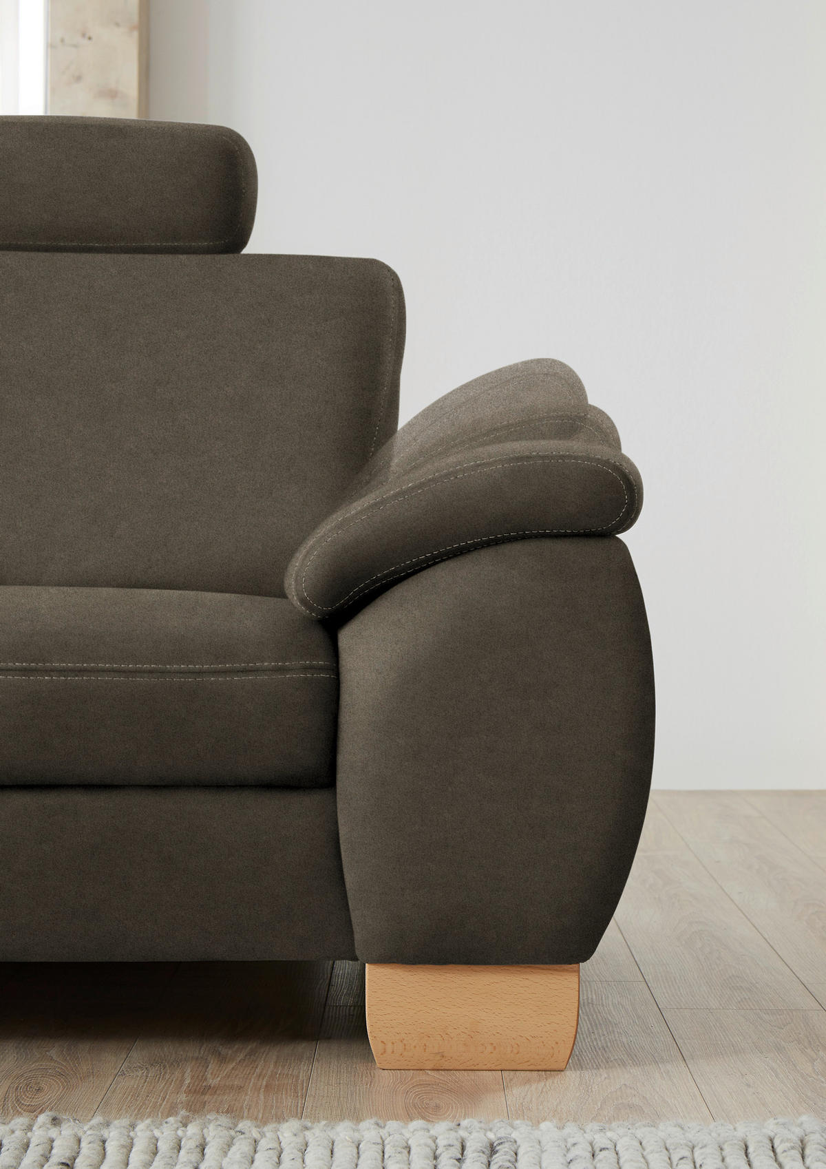 ECKSOFA in Mikrofaser Fango  - Wildeiche/Fango, Konventionell, Holz/Textil (236/286cm) - Voleo