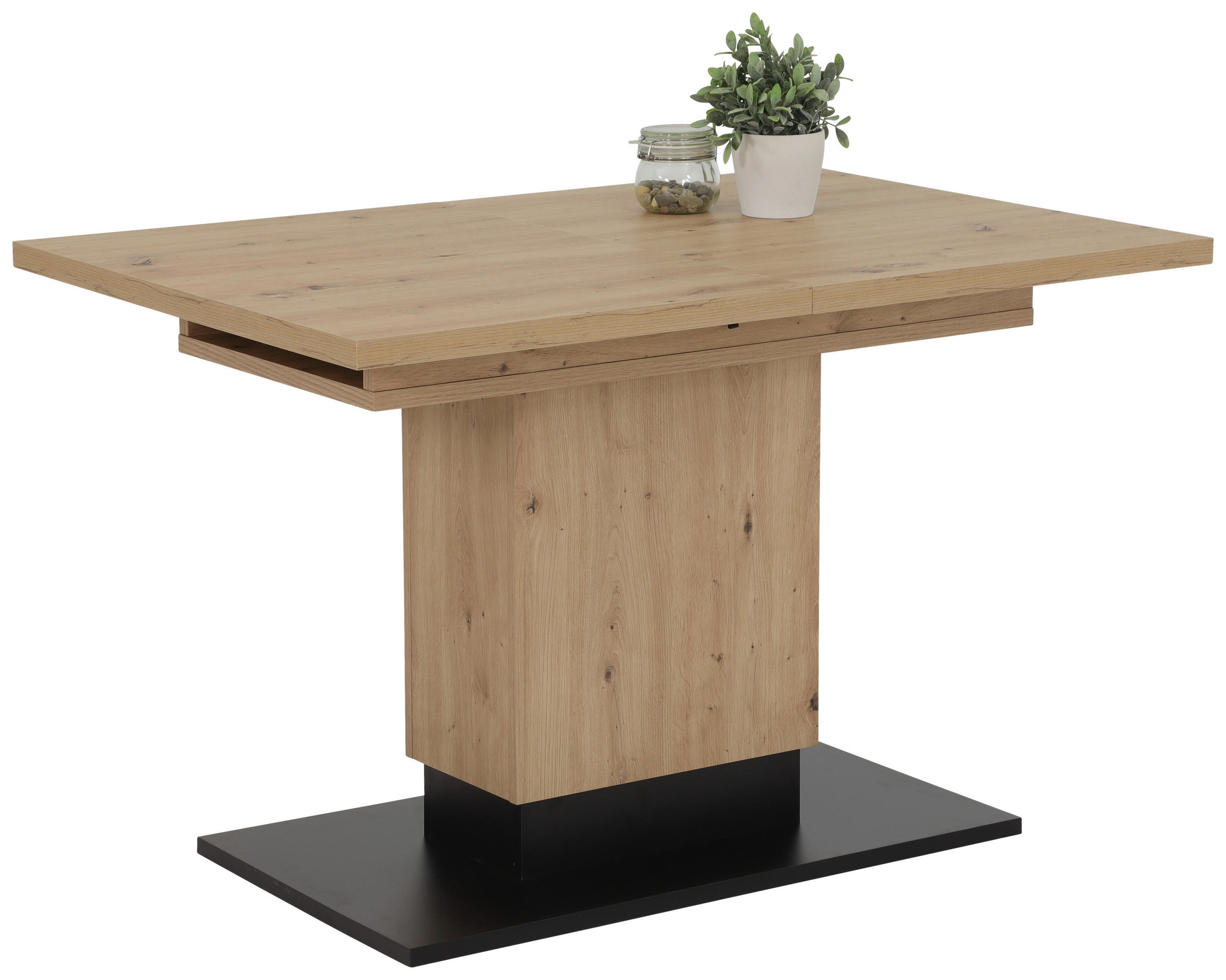 Carryhome Esstisch Schwarz, Eiche Artisan 80x76x120-180 cm