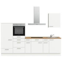 KÜCHENLEERBLOCK 300 cm   in Weiß, Eichefarben  - Edelstahlfarben/Eichefarben, MODERN, Holzwerkstoff/Metall (300cm) - Nobilia