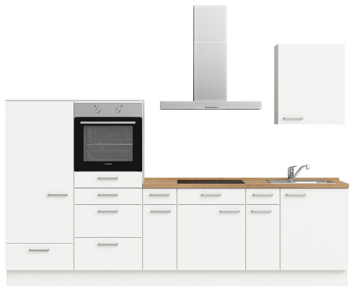 KÜCHENLEERBLOCK 300 cm   in Weiß, Eichefarben  - Edelstahlfarben/Eichefarben, MODERN, Holzwerkstoff/Metall (300cm) - Nobilia