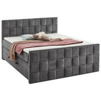 BOXSPRINGBETT 180/200 cm,  in Grau, gepolstertes Kopfteil, Bettkasten, Topper, H2 + H3 = mittel + fest  - Grau, MODERN, Kunststoff/Textil (180/200cm) - MID.YOU