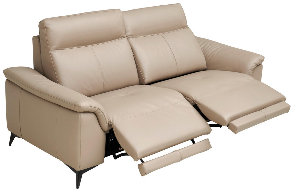3-SITZER-SOFA Echtleder Beige  - Beige/Schwarz, Design, Leder/Metall (208/105/98cm) - Emilio Belluti