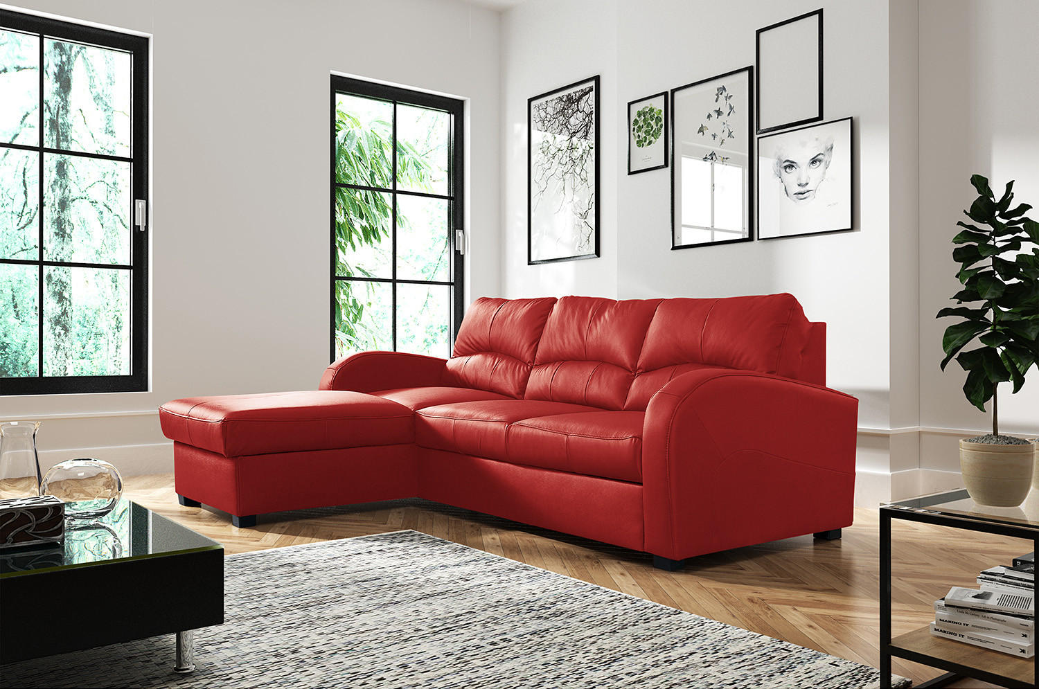 ECKSOFA in Lederlook Echtleder Rot  - Rot/Schwarz, Design, Leder/Kunststoff (168/227cm) - Livetastic