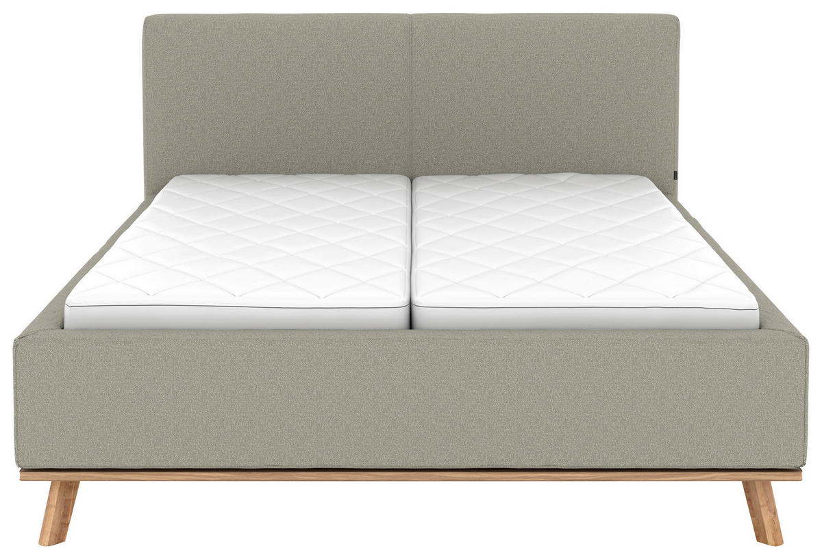 POLSTERBETT 180/200 cm,  in Hellgrau, Matratze, Lattenrost, Bettkasten, unterschiedliche Matratzenhärtegrade je Bettseite, H2 + H3 = mittel + fest  - Eichefarben/Hellgrau, Design, Holz/Textil (180/200cm) - Musterring