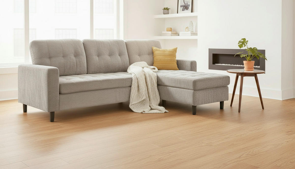 ECKSOFA ARDEN Hellgrau Struktur Rückenkissen  - Hellgrau/Schwarz, Design, Kunststoff/Textil (231/153cm) - MID.YOU